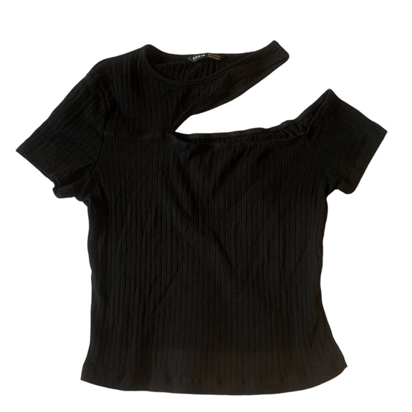 NWOT Asymmetrical cutout crop top festival party stretchy Shein ribbed top - Picture 2 of 9